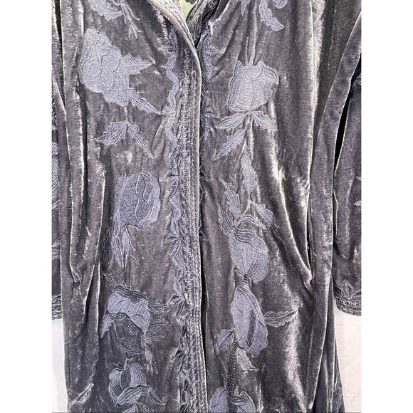 Time for Me Velvet Embroidered Floral Long Sleeve Coat Jacket Blue Large - Picture 4 of 13